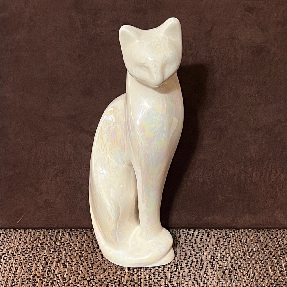 Elegant 12 1/2 “ Arctic White Gloss Ceramic Cat Figurine